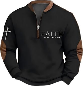 Generic Mens Faith Print Casual T-Shirt Faith Ephesians 2 8 Pullover, Black, 3XL