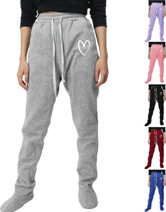 Generic Baggy Sweatpants Women Women Footed Pajama Sweatpants Solid Pjs Classic Comfy Christmas Drawstring Sweatpant with Foot Sherpa Fleece Lined Sleepwear f