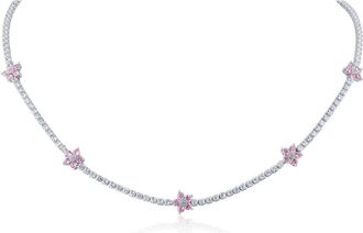 Kenneth Jay Lane Stationed Flower Cubic Zirconia Necklace in Pink/Silver at Nordstrom Rack