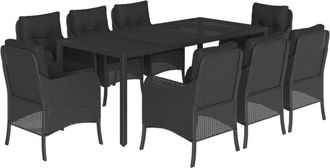 vidaXL Set De Comedor De Jard&iacute;n 9 Pzas Y Cojines Rat&aacute;n Sint&eacute;tico Negro Vidaxl