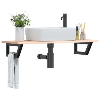 Berkfield Home Basin Shelf Wall Mounted Steel & Solid Wood Oak in Brown