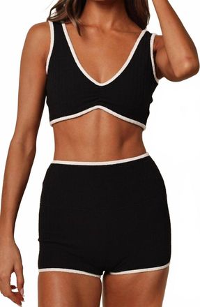 Montce Swim Terry Rib Kim Variation Bikini Top In Black Cream Binded