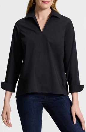 Foxcroft Agnes Split Cuff Popover Blouse in Black at Nordstrom, Size X-Small