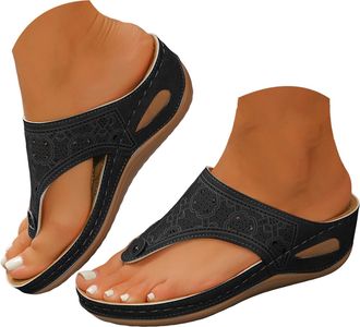 Generic Womens Platform Flip Flops Summer Sandals with Cut Out Design Casual Thick Sole Slippers Comfortable Arch Support Outdoor Beach Walking Shoes (4.5)