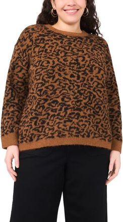 Vince Camuto Leopard Print Sweater in Toasted Coconut at Nordstrom, Size 2X