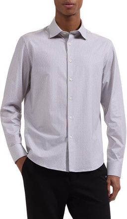 Bugatchi James OoohCotton Geometric Print Button-Up Shirt in Limestone at Nordstrom, Size Xxx-Large