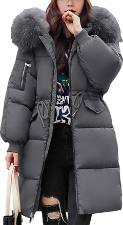 Generic Winter Jackets for Women Quilted Down Long-Length Puffer Coat Ladies Coat Warm Outwears Jacket Waterproof Slim with Fur Hood Plus Size