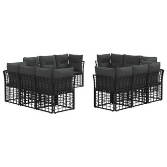 vidaXL Conjunto De Sof&aacute;s De Exterior Negro Poli&eacute;ster Vidaxl