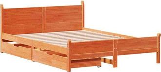 vidaXL Cama Sin Colch&oacute;n Madera Maciza De Pino Marr&oacute;n Cera 160x200 Cm Vidaxl