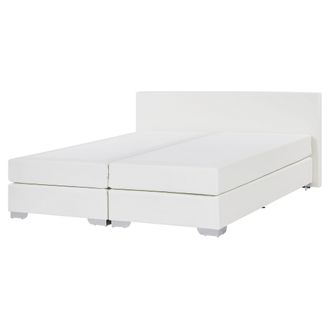 Beliani Cama Continental Doble 160 X 200 Cm Tapizada En Piel Sint&eacute;tica Blanca Con Colch&oacute;n De Muelles Embolsados President