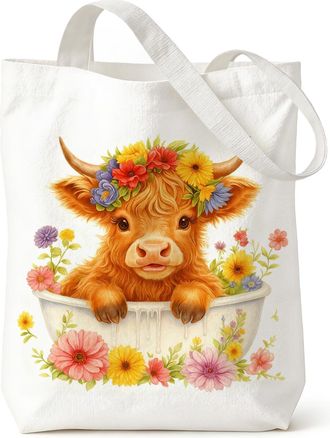 Generic Highland Cow Gifts for Women, Double-Sided Printed Highland Cow Bag, Canvas Tote Bags for Women, Men, Cows Lovers, Reusable Canvas Shopping Bag for Wo