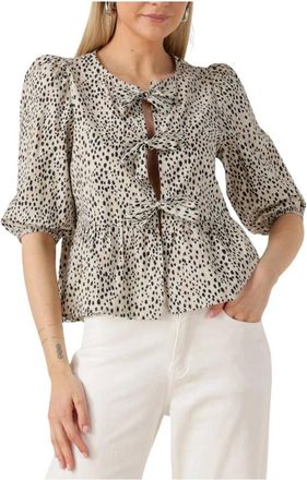 Colourful rebel Overhemden, Dames, Beige, S, Denim, Cheetah Bow Top voor de zomer