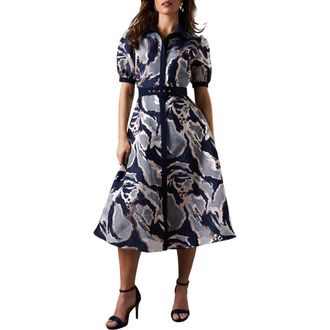Coast Short Sleeve Jacquard Shirt Dress in Navy at Nordstrom, Size 10