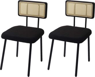 Hhg Hhg - Lote De 2 Sillas De Comedor 707, Sill&oacute;n Silla, Madera Poly-rattan Metal Boucl&eacute;, Tela/textil Negro