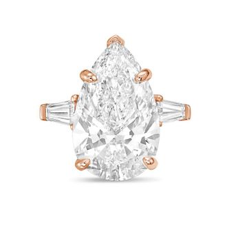 Diana M. Jewels 14kt rose gold 2ct lab grown pear diamond ring with baguettes on the sides