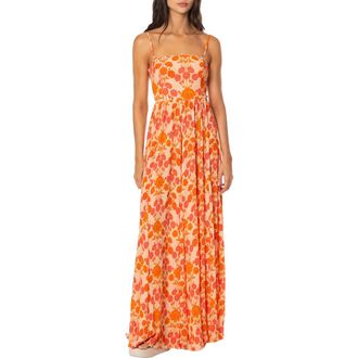 Maaji Petal Spell Primavera Lace-Up Back Maxi Cover-Up Sundress in Open Pink at Nordstrom, Size Medium