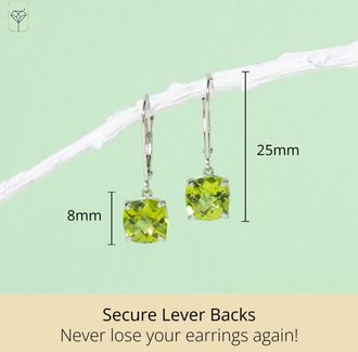 MAX + STONE Solid 14k Yellow or White Gold 8mm Cushion Cut Dangle Gemstone Earrings