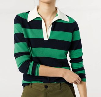 Ann Mashburn Georgina Rugby Sweater In Kelly Green Ice Cotton