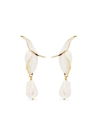 Erdem flower-bud pearl earrings - women - Brass/Mother of Pearl - One Size - White