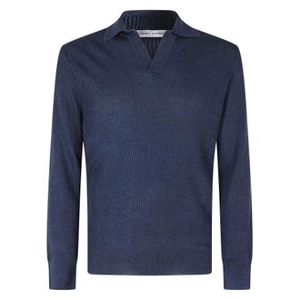 Gran Sasso V-neck Knitwear, male, Blue, Size: 2XL Skipper Sweater