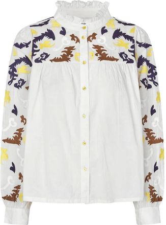 Lollys Laundry Shirts, female, White, XS, Elegant Statement Shirt with Unique Embroidered Details