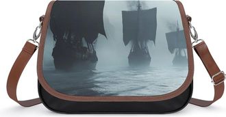 Generic Large Medieval Ships Sailing Boat Crossbody Bags for Women Fashion Leather Shoulder Handbags With Adjustable Strap