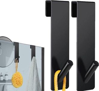 OEM Gancho Ducha Acero Inoxidable, 2 Piezas, Gancho Universal Cabina Ducha, Almohadilla Antideslizante, Gancho Ducha Cristal, Negro, 16,5 X 2,5 Cm
