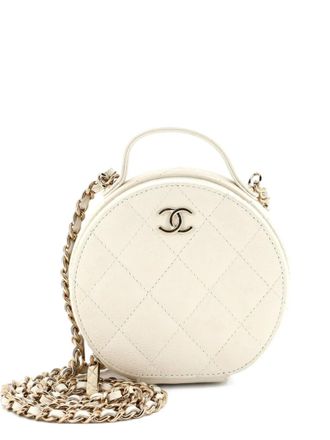 Chanel Handle with Care Round Vanity Case with Chain Quilted Caviar Small crossbody bag - Bianco