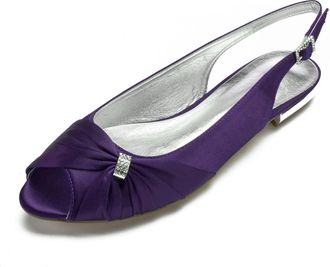 Generic Womens Slip On Wedding Dress Shoes Low Heel Bridal Sandals Satin Evening Party Flat Wedding Shoes Bridal Flats Crystals Evening Party Shoes,Dark Purpl