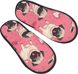 Generic Breathable Mens Slipper Pug Dog print House Slipper Comfortable Spa Slippers for Hotels Indoor Winter M