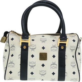 MCM Visetos Logogramme Handbag Canvas And Leather White Canvas Bag (Pre-Owned)