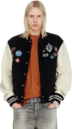 Diesel Wool and leather bomber jacket with patches - Leather jackets - Man - Multicolor
