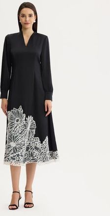 Misook Fit & Flare Lace Crepe de Chine Maxi Dress in Black/white at Nordstrom, Size Xx-Large