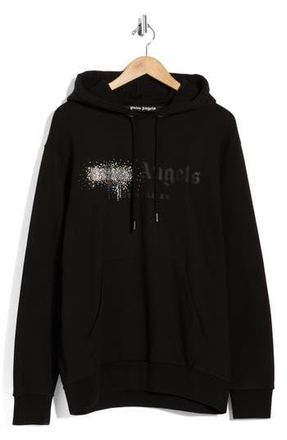 Palm Angels Crystal Embellished Cotton Graphic Hoodie in Black at Nordstrom Rack, Size Xx-Large