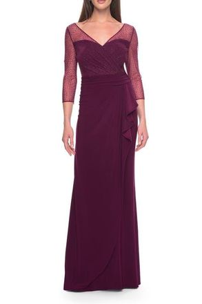 La Femme Evening Gown with Illusion Rhinestone Sleeves in Dark Berry at Nordstrom, Size 12