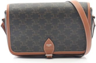 Celine Black Brown Coated Canvas Leather Shoulder Bag (Pre-Owned)