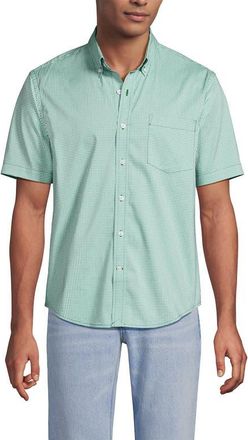 Lands End Traditional Fit Short Sleeve Travel Kit Shirt in Simply Green/blue Micro Plaid at Nordstrom, Size Xx-Large