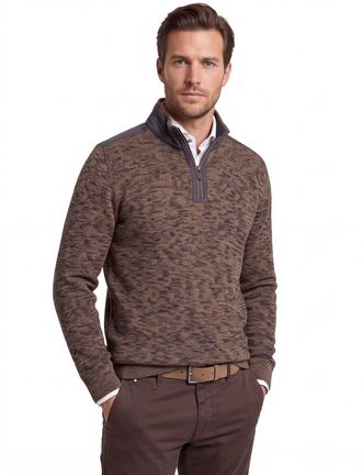 Casamoda Casa Moda trui half zip bruin gemeleerd gebreid