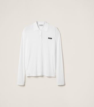 Miu Miu Ribbed Jersey Polo Shirt, Woman, White, Size XXL