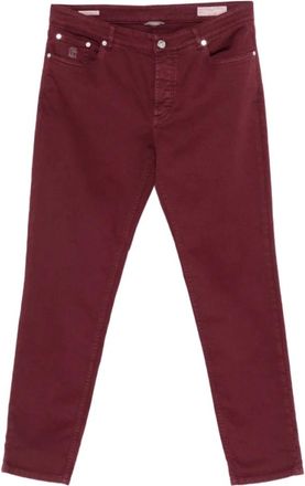 Brunello Cucinelli Bordeauxrode Geborduurde Logo Jeans - Heren - Regular Fit Jeans - Rood - M - Katoen - Jeans