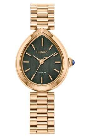 Citizen Rainell Classic Bracelet Watch, 31.3mm x 26mm in Rose Gold-Tone/green at Nordstrom