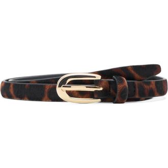 Mango Leopard Print Calf Hair Belt in Brown at Nordstrom, Size Medium