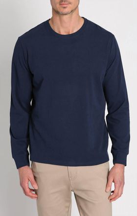 Jachs NY Bryant Long Sleeve Sueded Cotton Crewneck Shirt In Navy