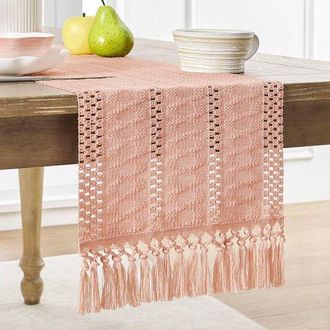 OEM Camino De Mesa Bohemio De Algod&oacute;n Y Lino, 30 X 120 Cm, Mantel De Lujo Con Borlas, Rosa