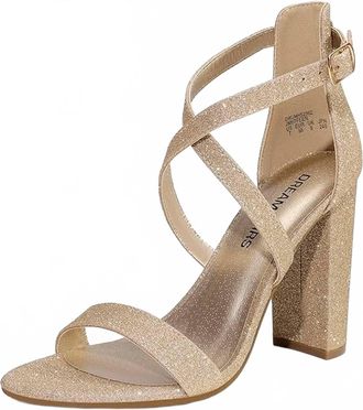 Dream Pairs Womens Open Toe Ankle Strap Heels In Gold Glitter