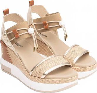Nero Giardini Womens Bungee Platform Wedge Sandal In Linen/gold