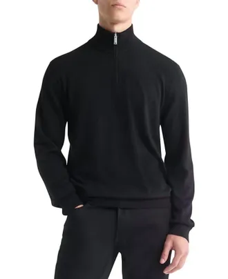 Calvin Klein Fine Merino Wool Blend Quarter Zip Sweater In Black