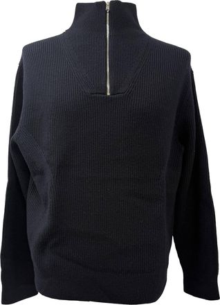 Theory Pre-owned Mens Half-Zipped Knitted Sweater in Black Merino Wool - Size Small