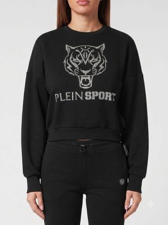 Plein Sport Felpa girocollo in jersey con spalle scese e logo glitter