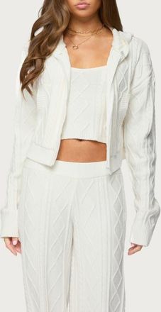 Edikted Louise Cable Stitch Hoodie in White at Nordstrom, Size X-Large